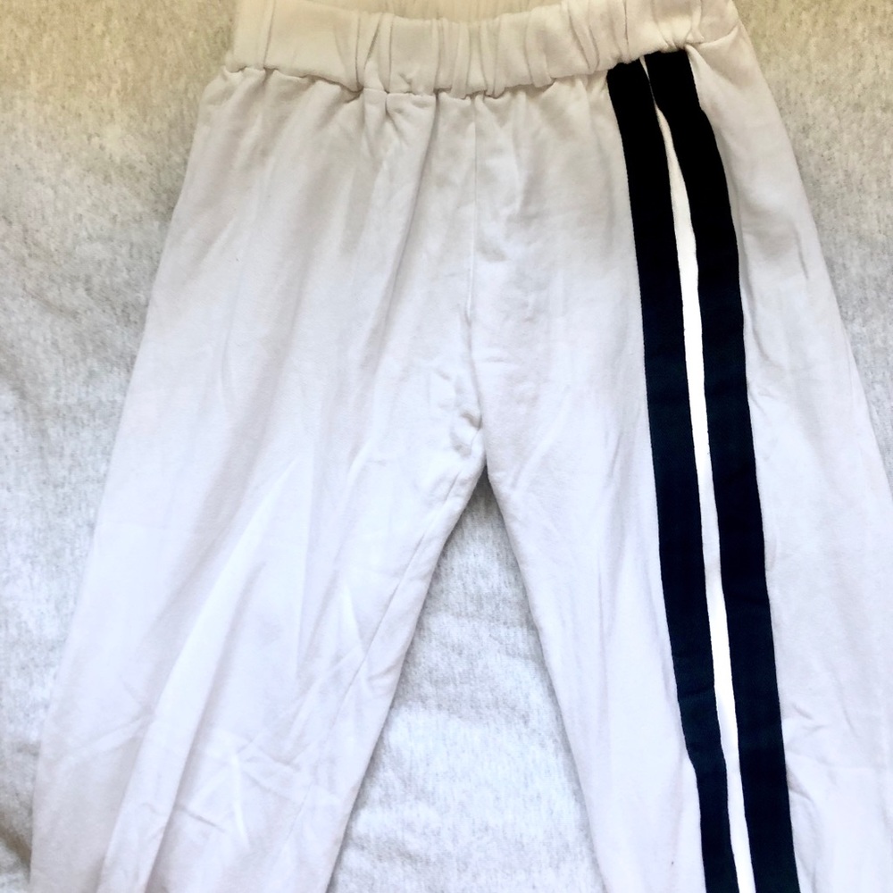 White Half Heart joggers with double black stripe